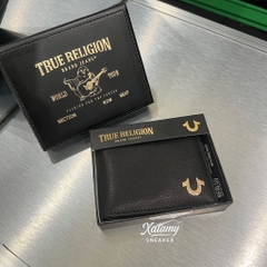 Ví True Religion 'Aglet' Slim Bifold RIFD Leather Wallet Black Gold TR203418