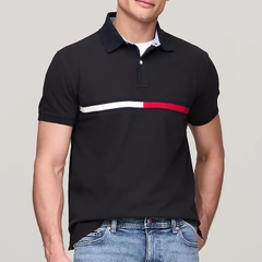 Áo Polo Tommy Hilfiger Regular Fit Embroidered Stripe Logo Black 78JB117 001