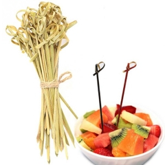 Tăm tre xiên trái cây thắt nút màu đen 100 chiếc, 12cm