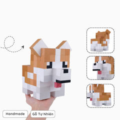 Mô Hình Gỗ Chó Corgi Nâu Nhạt (Art Toy)