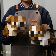 Mô Hình Gỗ Chó Bulldog Nâu Nhạt (Art Toy)