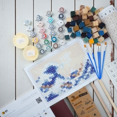 Kit Tự Làm Tranh Khảm Gỗ Mosaic The Great Wave Off Kanagawa (Sóng Lừng Ngoài Khơi) - Phong Cách Pixel Art