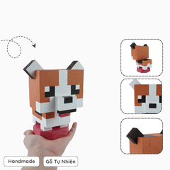 Mô Hình Gỗ Chó Corgi Màu Đậm (size s)