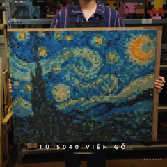 Tranh Pixel Gỗ Starry Night khổ lớn 80x63 cm (Chill)