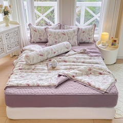 Bộ chăn, ga trần, vỏ gối 5 món vải cotton đũi nhập khẩu Hàn Quốc đủ size