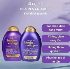 Cặp Dầu Gội Xả OGX Thick & Full Biotin & Collagen màu tím mỗi chai 385ml