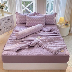 Bộ chăn, ga trần, vỏ gối 5 món vải cotton đũi nhập khẩu Hàn Quốc đủ size