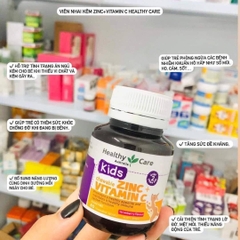 Viên nhai Kẽm Zinc + Vitamin C Healthy Care 60 viên hàng Úc
