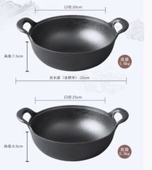 Chảo gang sâu lòng 2 quai kèm nắp gỗ