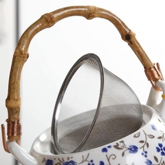 Sét ấm pha trà kèm khay trúc hoạ tiết hoa nhí