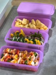 Bộ trữ mát tím freshia tupperware 5 món 1 hộp 3.1L, 2 hộp 2.2L, 1 hộp 1.3L và 1 hộp tròn 550ml
