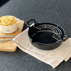 Chảo gang Tempura mỏ chim kèm giá gác Kaiyo Nhật Bản 20cm