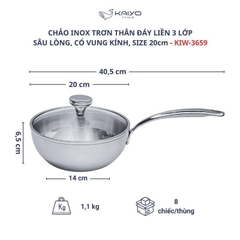 Chảo inox đúc nguyên khối sâu lòng Kaiyo Nhật Bản size 16-18-20-24-26