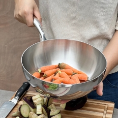 Chảo inox đúc nguyên khối sâu lòng Kaiyo Nhật Bản size 16-18-20-24-26