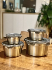 SET 4 HỘP ĐỰNG THỨC ĂN BẰNG INOX 304 CỠ LỚN CÓ NẮP ĐẬY FSB01