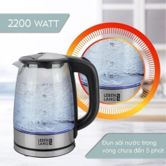 Ấm siêu tốc thuỷ tinh Lebenlang Đức 1.7L LBL2879