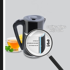 Ấm Đun Nước Siêu Tốc 3 Lớp Kalpen, 1.7L-2200W