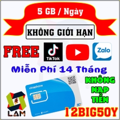 Sim 4G 5G Vinaphone BIG50Y 5GB/ngày. Tỷ Gb Xem YOUTUBE/TIK TOK/ZALO. Trọn gói 1 năm