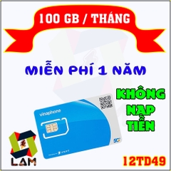 Sim 4G 5G Giá Rẻ Vinaphone 12TD49 100GB/Tháng. Trọn Gói 1 Năm Không Nạp Tiền. Gia Hạn Cực Rẻ (có eSIM)