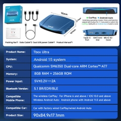 Android box ô tô Carlinkit Tbox Ultra 5G, Chip Qualcomm SM6350, Android 15, 8GB+256GB