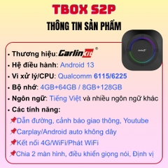 Android Box Ô tô Carlinkit Tbox S2P, Android 13, Qualcomm 6225/6115, Ram 4GB/8GB, Rom 64GB/128GB