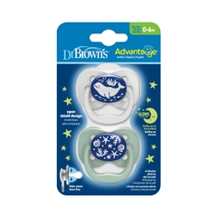 Bộ 2 ty ngậm dạ quang Dr.Browns siêu mềm đầu tròn dành cho bé từ 0-6M, 6-18M