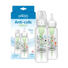 Bộ bình sữa 2 chiếc, cổ thường, bằng nhựa, dung tích 250ml, loại tùy chọn, hoạ tiết con lợn và con ếch. Mã hàng SB82040. Nhãn hiệu Dr Brown's.