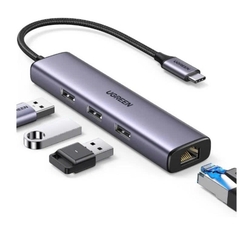 Bộ chuyển Type-C ra 3USB 3.0+RJ45 1G Ugreen 60600 VAT