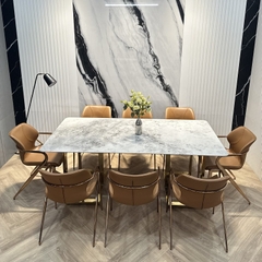 Bàn Ăn Cao Cấp 8 Ghế Chân Inox 2725S