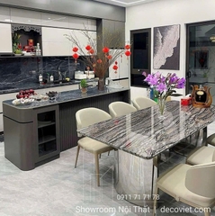 Bàn Ăn Chân Inox Mặt Đá Đẹp 2672S