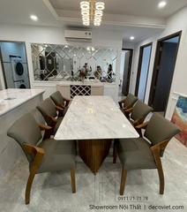 Bàn Ăn Mặt Đá 6 Ghế Chân Gỗ Ash 2781S