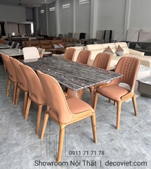 Bàn Ăn Mặt Đá 8 Ghế Chân Gỗ 2443S