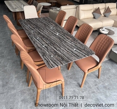 Bàn Ăn Mặt Đá 8 Ghế Chân Gỗ 2443S