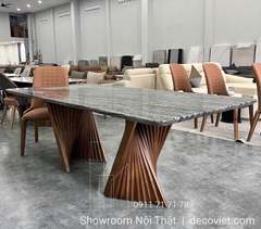 Bàn Ăn Mặt Đá 8 Ghế Chân Gỗ 2443S