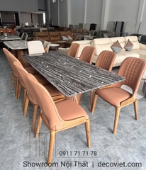 Bàn Ăn Mặt Đá 8 Ghế Chân Gỗ 2443S