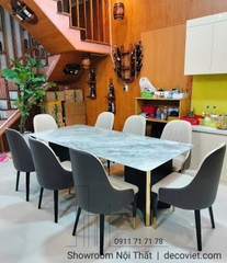 Bàn Ăn Mặt Đá Chân Gỗ 8 Ghế 2496S