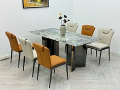 Bộ Bàn Ăn 6 Ghế Chân Sắt 1715S