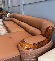 Sofa Da Bò Gỗ Mun 1135T