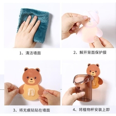 PVN17878 Cốc Đựng Bàn Chải, Kem Đánh Răng Hình Gấu Cute Dính Tường T8