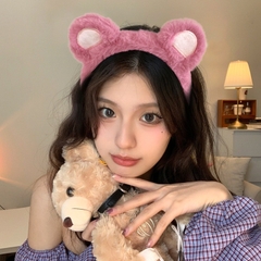 Bờm Cài Tóc Phủ Lông Hình Tai Gấu Hồng LOTSO