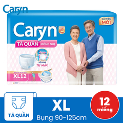 Tã quần năng hoạt Caryn loại mỏng nhẹ size XL (bụng 90 -125 cm) - 12 miếng