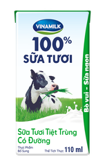 Sữa tươi tiệt trùng Vinamilk 100% có đường - Lốc 4 hộp 110ml