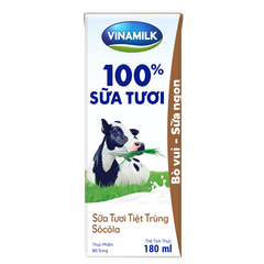 Sữa tươi tiệt trùng Vinamilk 100% Sôcôla - Lốc 4 hộp 180ml