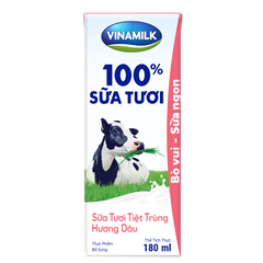 Sữa tươi tiệt trùng Vinamilk 100% hương dâu - Lốc 4 hộp 180ml