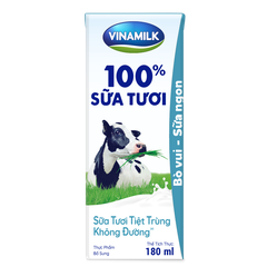 Sữa tươi tiệt trùng Vinamilk 100% không đường - Lốc 4 hộp 180ml