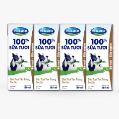 Sữa tươi tiệt trùng Vinamilk 100% Sôcôla - Lốc 4 hộp 180ml
