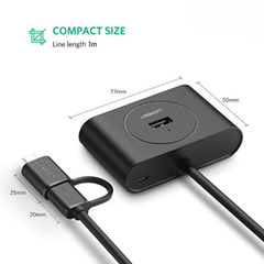 Bộ chia USB 3.0 4 cổng + USB Type C Ugreen 40850 chính hãng