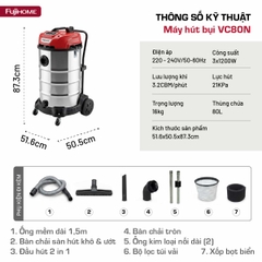 Máy hút bụi công nghiệp khô & ướt công suất siêu lớn Fujihome VC80N