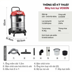Máy hút bụi công nghiệp khô & ướt công suất kép, hiệu suất vượt trội Fujihome VC60N