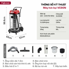 Máy hút bụi công nghiệp khô & ướt dung tích siêu lớn, sức mạnh vượt trội – Fujihome VC90N